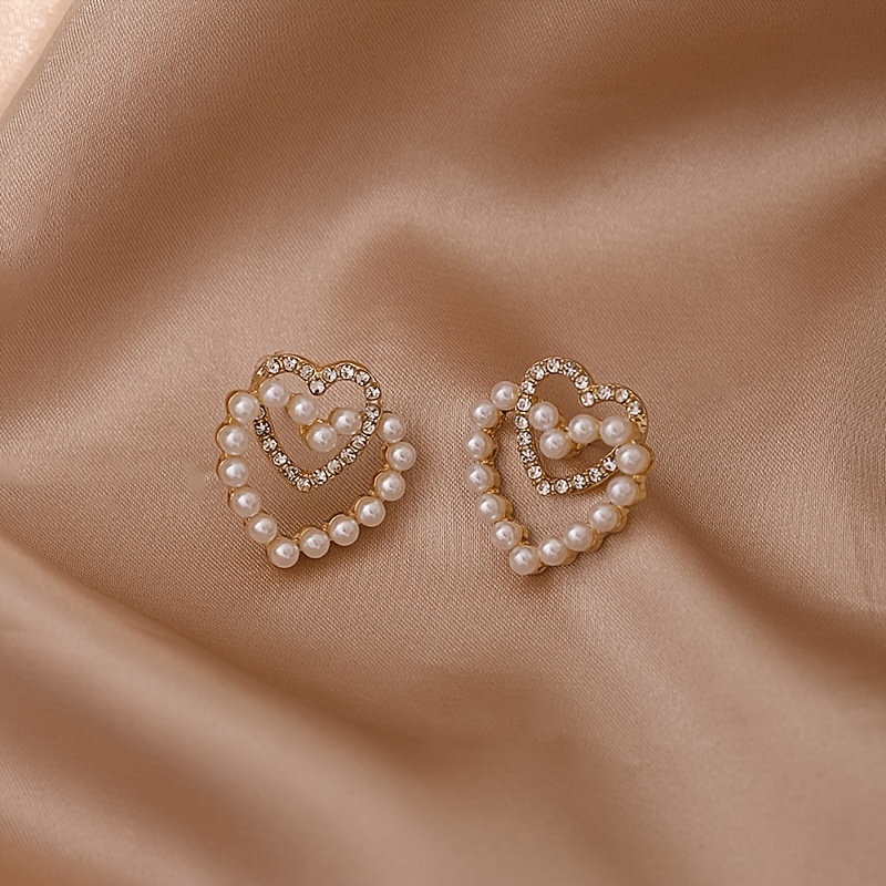 Double Love Faux Pearl Earrings 18K Plated Jewelry